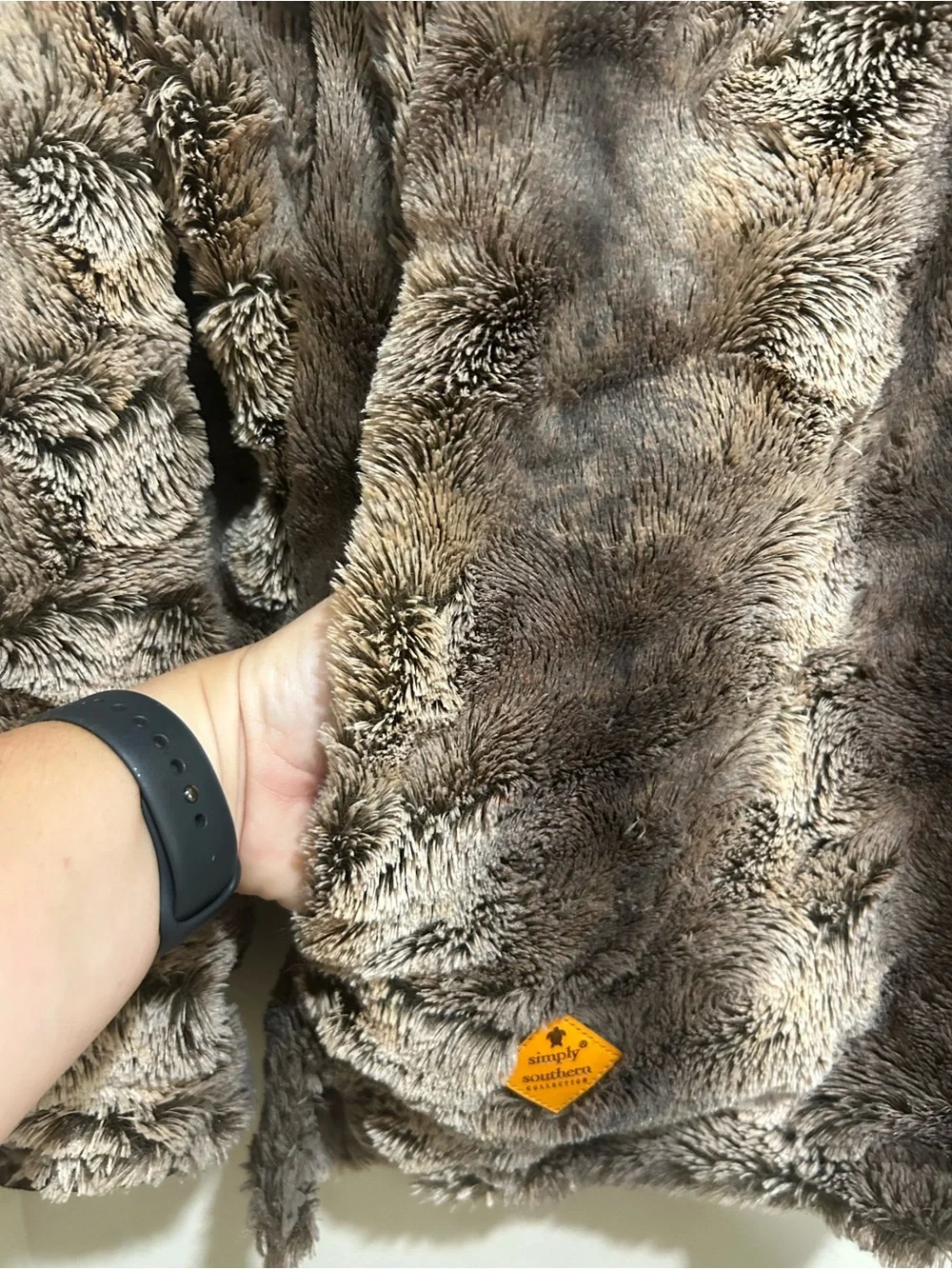 Simply Southern Brown Plush Faux Fur Quarter Zip Pullover Small